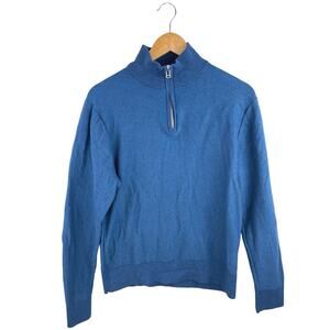 Bonobos Men's Blue 1/4 Zip Chevron Herringbone Long Sleeve Pullover Sweater Sz L